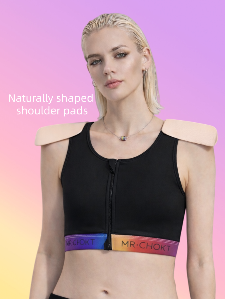 Black CosmicOtaku daily and cosplay binder with natural shoulder pads, providing comfortable flattening and subtle shoulder enhancement.