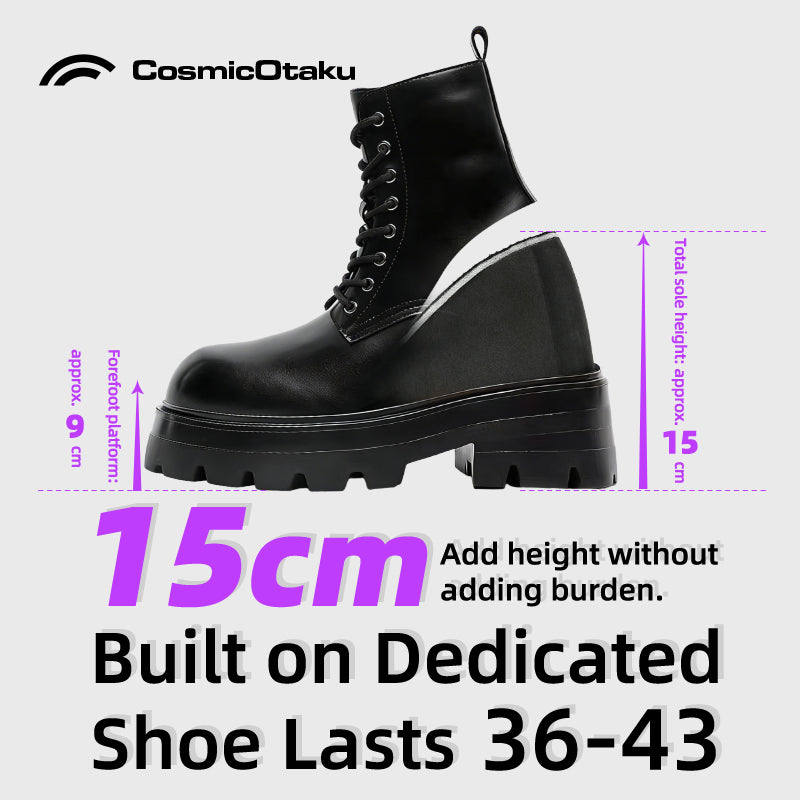 CosmicOtaku 15CM Height Boost Platform Combat Boots – Hidden Lift Punk Martin Boots
