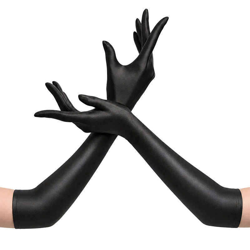Long Fabric Cosplay Gloves — Black — one pair