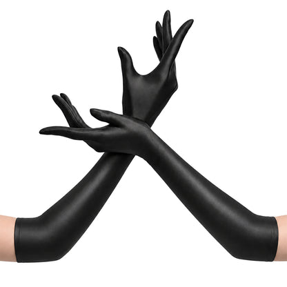Long Fabric Cosplay Gloves — Black — one pair