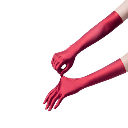 Long Fabric Cosplay Gloves — Red — one pair