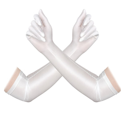 Long Fabric Cosplay Gloves — White — one pair