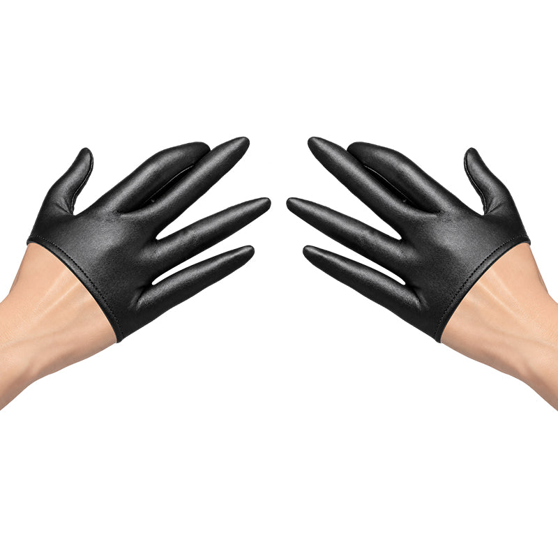 Half-Palm PU Cosplay Gloves — Black — one pair