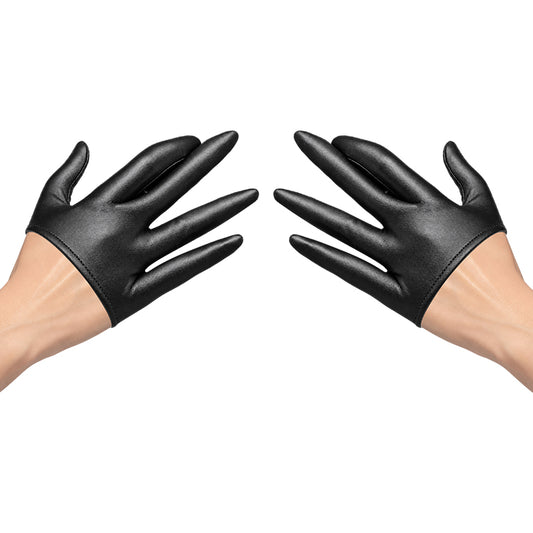 Half-Palm PU Cosplay Gloves — Black — one pair