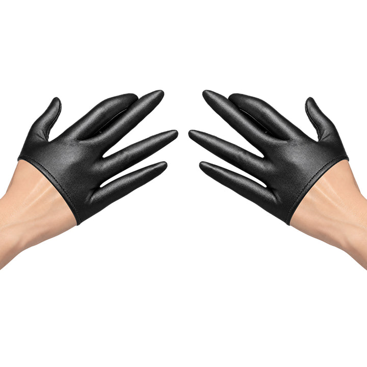Half-Palm PU Cosplay Gloves — Black — one pair