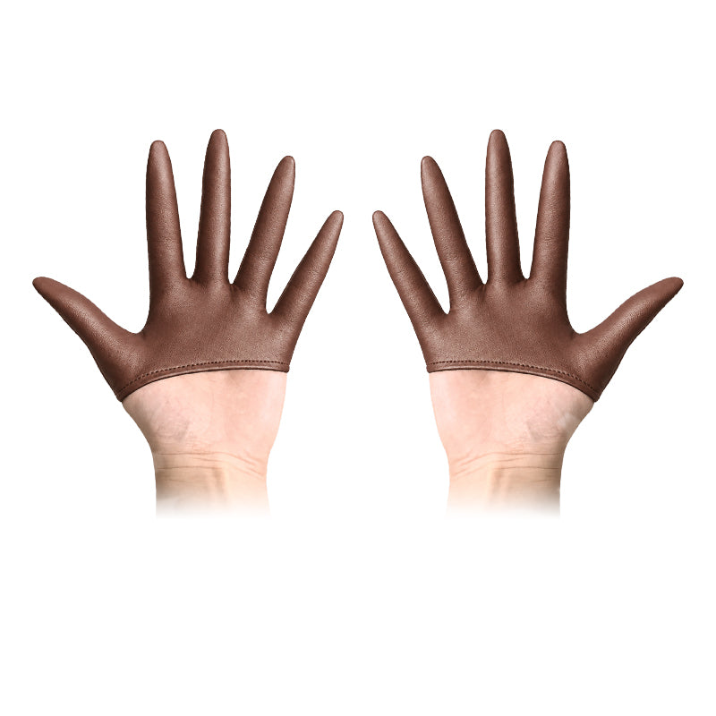 Half-Palm PU Cosplay Gloves — Brown — one pair