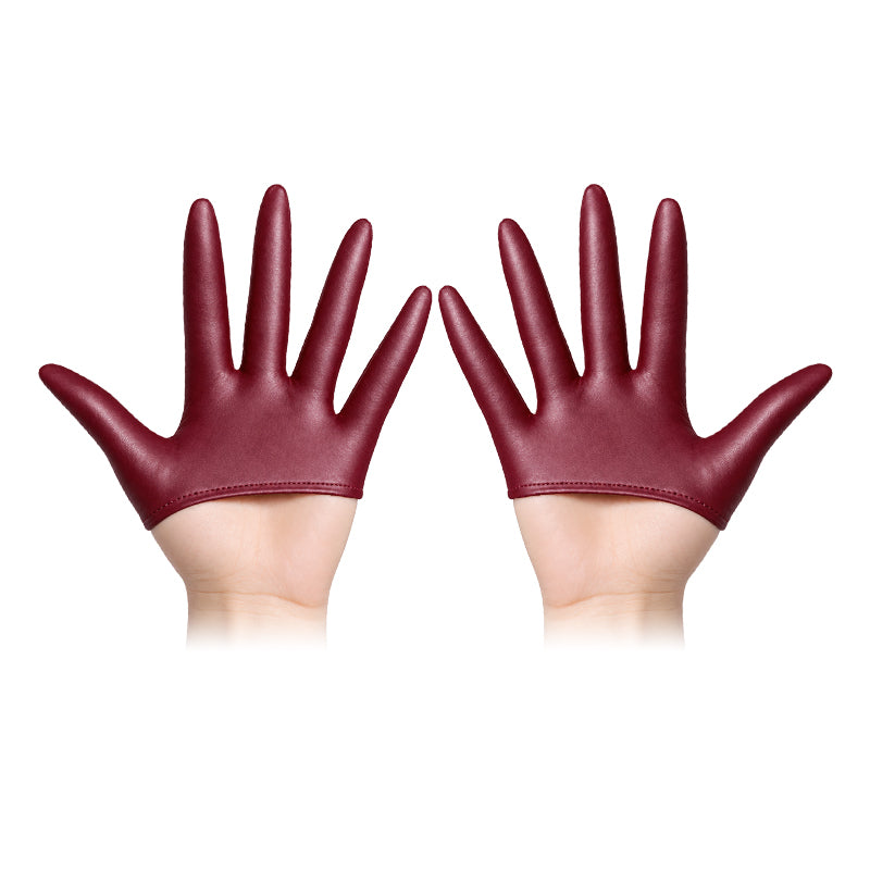 Half-Palm PU Cosplay Gloves — Red — one pair
