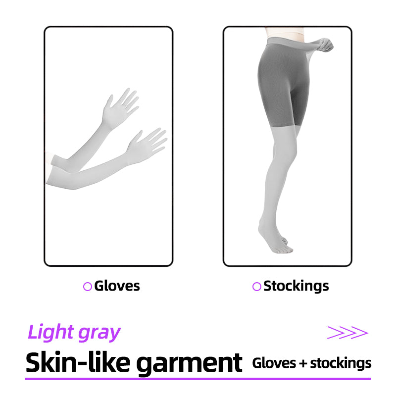 Light gray second-skin cosplay gloves and stockings set