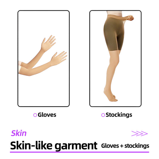 Natural Beige second-skin cosplay gloves and stockings set