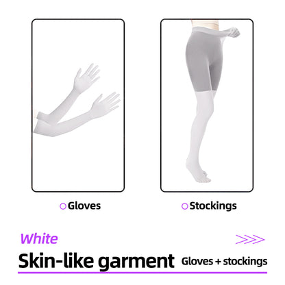 White second-skin cosplay gloves and stockings set