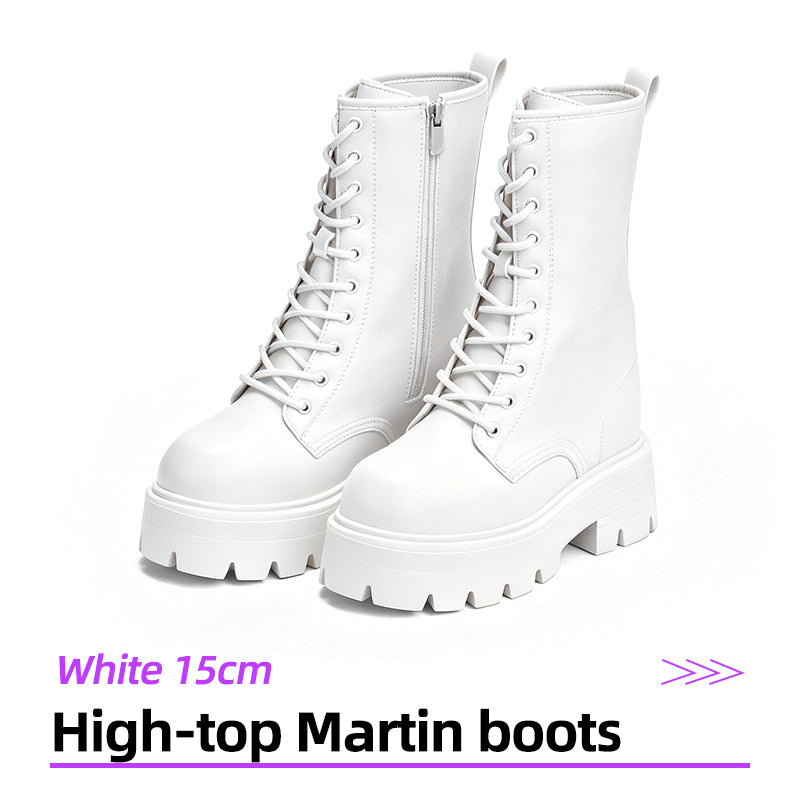 White Cosplay Combat Boots 15cm Platform Lift